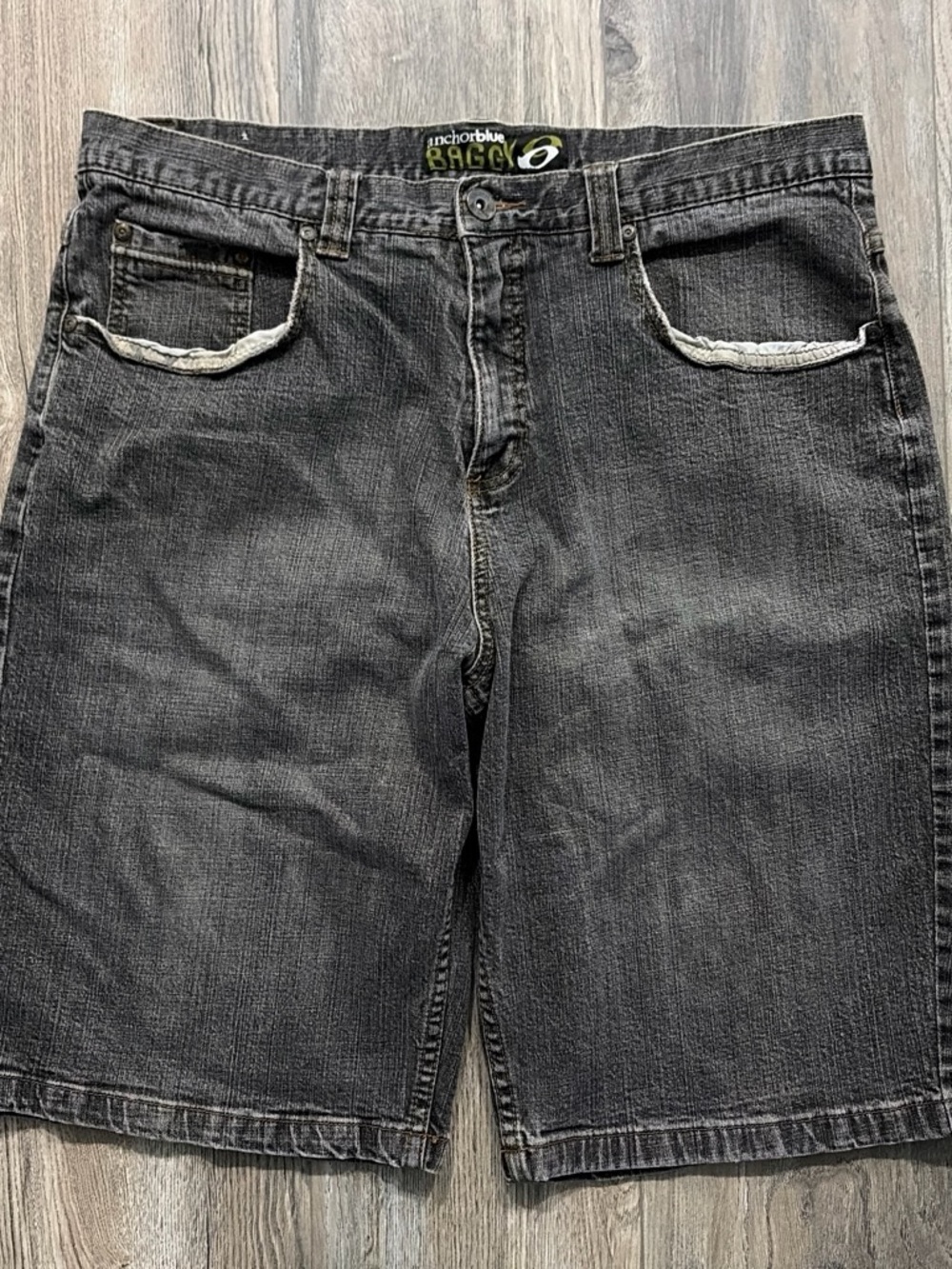 Vintage Anchor Blue Baggy Denim Jorts Black Fade Size 38